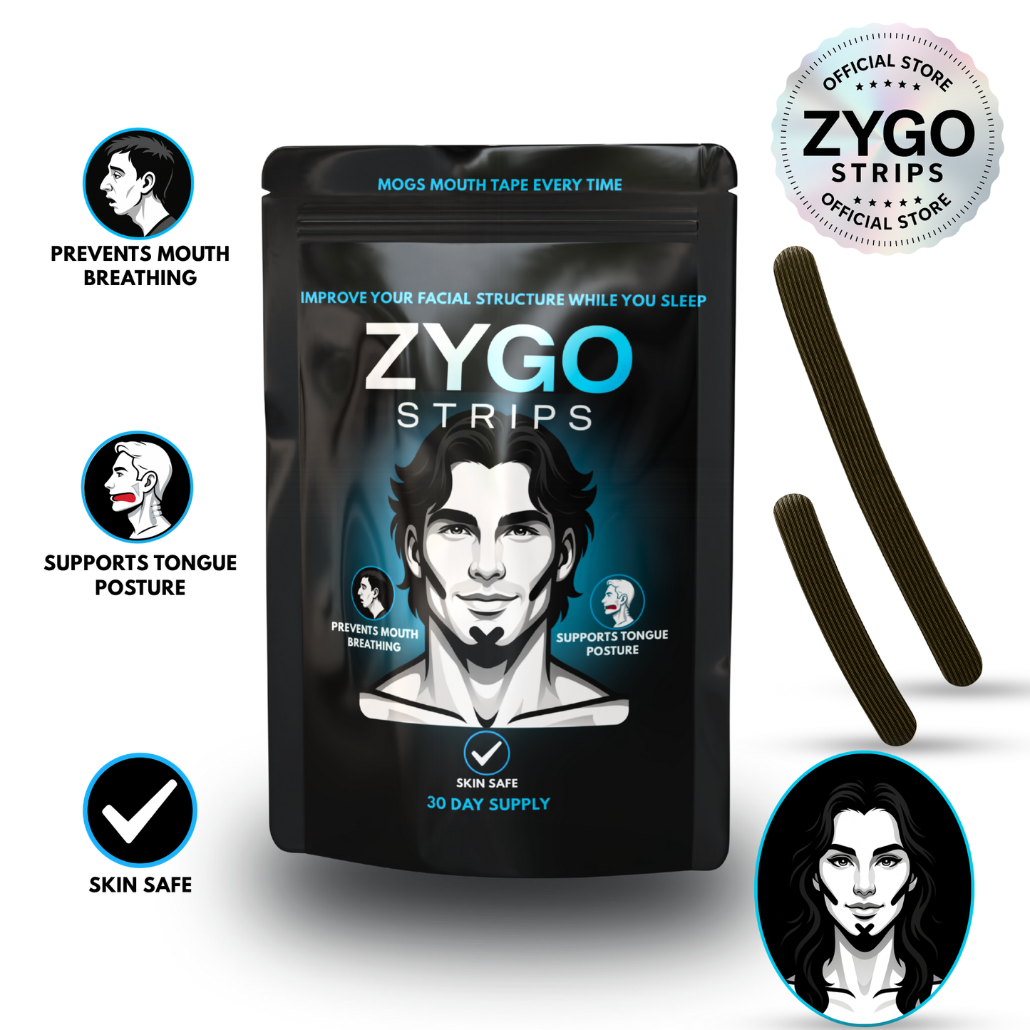 Zygo Strips – Face Tape | Jawline Tape | Mewing Tape | Mouth Tape Alternative for Nose Breathing & Facial Posture